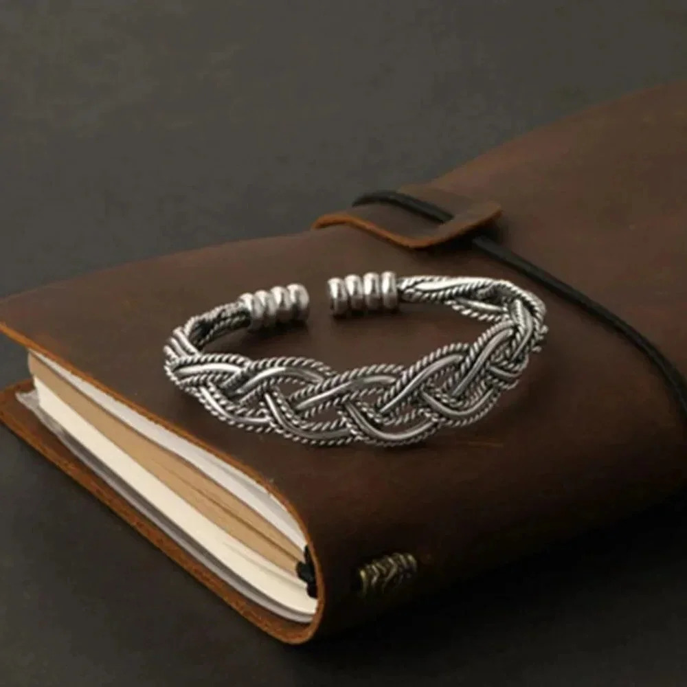 925 Sterling Silver Braided Modern Twist Cuff Bracelet Silver Bangle Bracelet - Picture 2 of 6